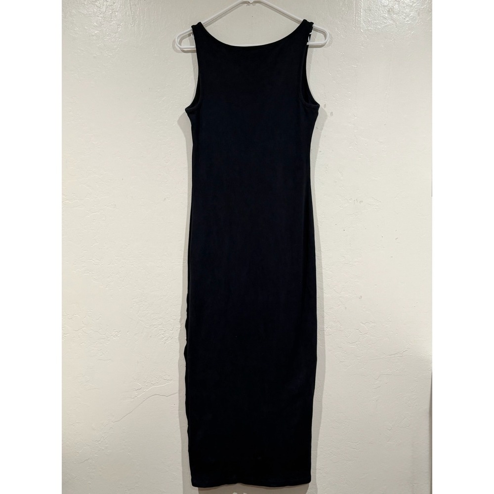 Lauren Ralph Lauren Navy Blue Ribbed Cotton Midi Dress Gold Button Side Slit M